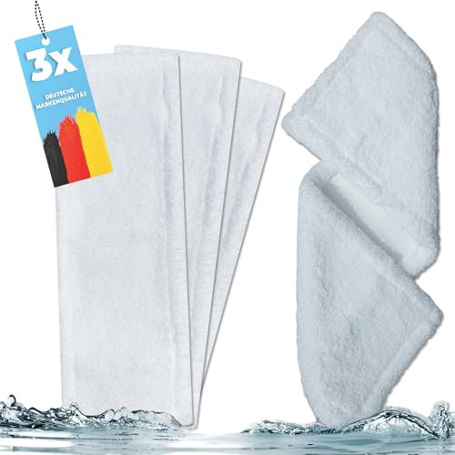 HELOME 3X Mopp aus Microfaser für Feucht- und Trockenreinigung - Wischmopp für 40cm Mopp-Klapphalter - Taschenbezug für alle Bodenbeläge - waschbar bis 90 Grad und Trockergeeignet
