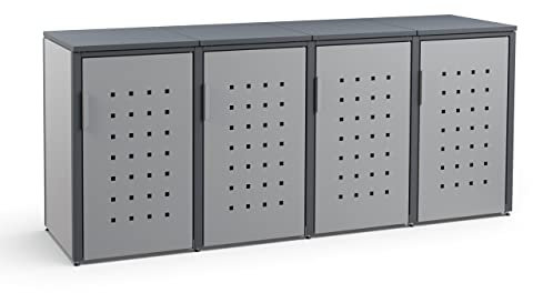 MEISTERBOX – 4er Mülltonnenbox Mülltonnenverkleidung mit Flachdach - 120L - Korpus Signalgrau/Pfosten & Dach Anthrazit