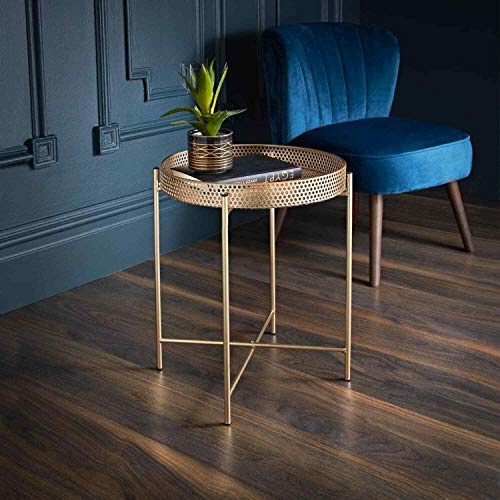 spot on dealz® Gold Metal Coffee Tray Tables Round Bedside Table Removable Top Tray Table Small Side End Round Kitchen Living Room Home Decor Bedroom Decoration