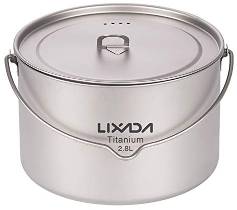 Lixada Topf aus Titanium, 2800ml Camping Titan Pot, Tragbarer Hängetopf mit Deckel, für Outdoor, Camping, Kochgeschirr, Picknick, Ultraleicht 302g