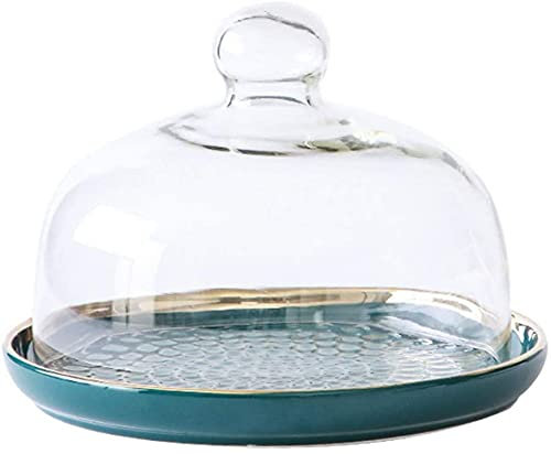 Glass Dome with Ceramic Base Mini Cake Display Stand Glass Dome Clear Bell Glass Bell Cover for Dessert Cheese Candy Succulents-20.5cm