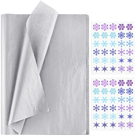 TUPARKA 60 Sheets Tissue Paper Christmas Tissue Paper Wrapping Paper Gift Paper for DIY and Craft, Gift Decorations in Christmas Party 52 x 38cm (Silver)