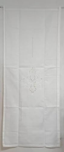 Corredocasa Tendina Dietro Vetro in Misto Lino Ricamata a Mano con Eleganti Ricami a in Taglio - Tenda con Orlo a Giorno per Finestra e Balcone Adatta per Cucina Salone e Ambienti Casa (60x150 cm)