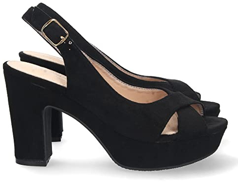 shoes&blues.es Sandalia de Tacon para Mujer, Comodas, con Pala Cruzada, y Cierre de Hebilla en el Tobillo, Primavera Verano 2022