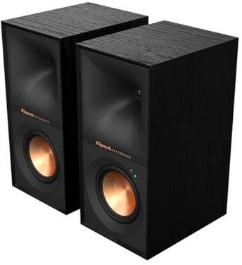 Klipsch Reference R-40PM - Altoparlanti da scaffale alimentati - Clacson Tractrix 90 gradi - Sospensione da viaggio lineare - Aspetto elegante e moderno