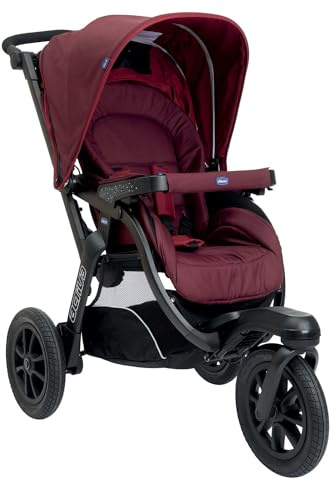 Chicco Activ3 Kinderwagen mit 3 Rädern, leicht zu fahren in jedem Gelände, breiter Sitz, verstellbare Rückenlehne, praktischer Verschluss, verstellbare Stoßdämpfer, 0 Monate+, Burgundy Powder