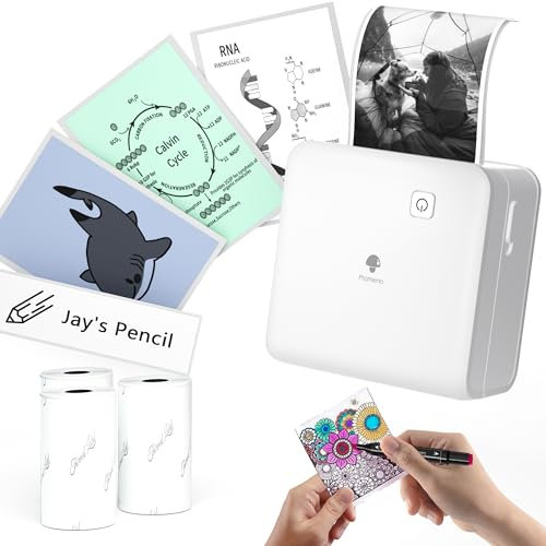 Phomemo M02 Pro Mini Drucker für Smartphone, Aufkleber Drucker 300 DPI Mini Fotodrucker mit 3 Papierrollen, Tragbarer Thermodrucker Taschendrucker für Studiennotizen, Fotos, Etiketten