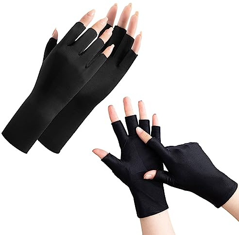Symphonyw UV Sun Protection Gloves, Summer Women Fingerless Driving Gloves Non Slip Ice Silk Sunblock Gloves Mittens for Gel Nails Driving Riding Cycling Hiking Fishing Outdoor Activities (Black)