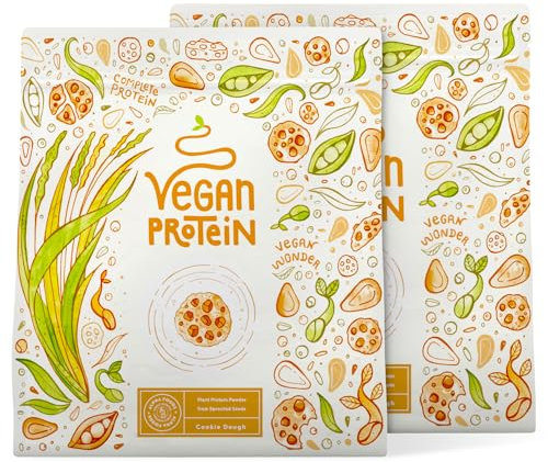 Proteína Vegana en Polvo | Sabor Cookie Dough | 100% Proteina Vegana | 21g dosis Vegan Protein Powder de Guisante, Arroz, Girasol y Soja | Proteína Aislada para Masa Muscular | 1.2kg | Alpha Foods