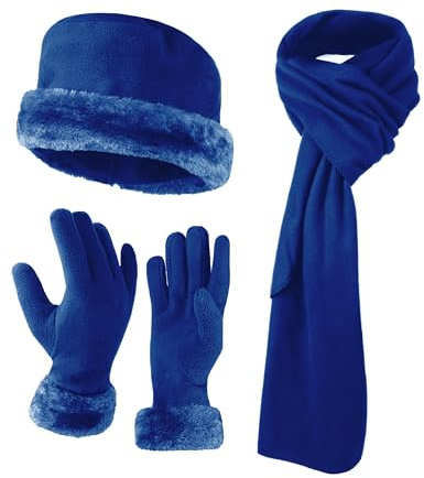 boxed-gifts Women's Warm Fleece Winter - Women's Hat and Glove Set + Hats Gloves Scarves for Women (Royal Blue)