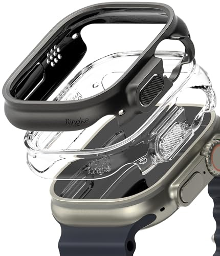 Ringke Slim Diseñado para Funda Apple Watch Ultra 3/2/1 (49 mm) Sin Decoloración, Protector Transparente y Ligera con Color Adicional - Clear + Titanium Black