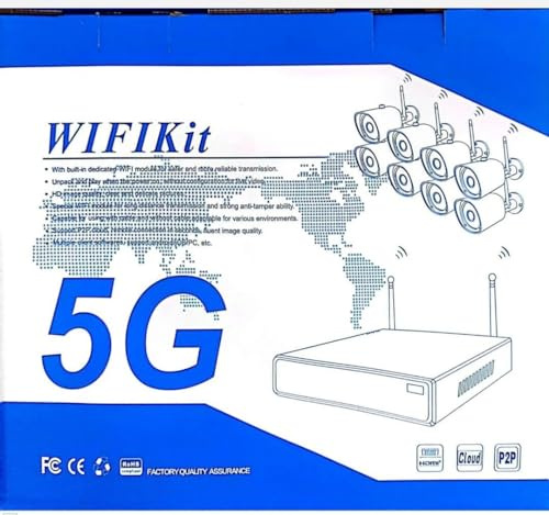 AntDau71 - Kit de videovigilancia inalámbrica Full HD 8 Canales + 8 cámaras + ratón + alimentadores WiFi Remoto IP 5G DVR NVR LAN - CW824