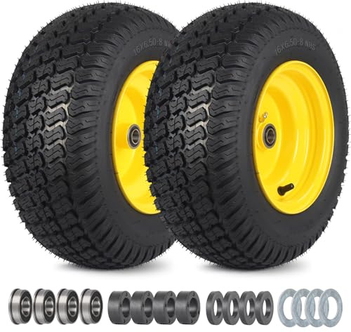 GICOOL Neumáticos para cortacésped de 16 x 6.50-8, neumáticos de tractor sin cámara de 16 x 6.5-8 pulgadas, eje de desplazamiento de 3 a 4.5 pulgadas, rodamiento de 3/4 pulgadas o 5/8 pulgadas, ruedas