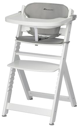 Bebeconfort Timba + Sitzkissen, Kinderhochstuhl Mitwachsend, 6 Monate - 99 Jahre, bis 110 kg, Hochstuhl Baby, Abnehmbares Tablett, Verstellbarer Sitz/Fußstütze, für Timba Baby, White + Grey Mist