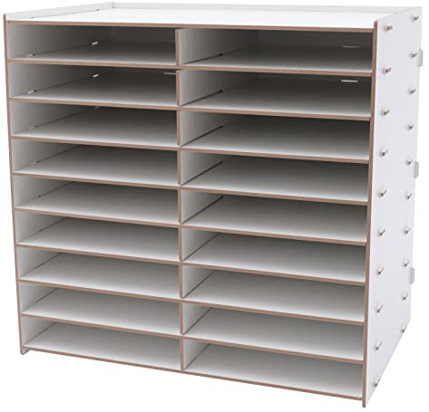 Dokumentenablage A4, Briefablage 18 Ablagefächer 9 Ebenen Einstellbare Höhe Eiche Dokumentenhalter 51,8 x 33 x 49 cm für Dokumente Bücher Stifthalter (Weiß)