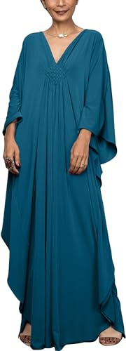 AIEOE Dam enfärgad/Boho täckande strand kaftan klänningar lång djup v-ringad kaftan semester myskläder en storlek, A-påfågel blå, one size