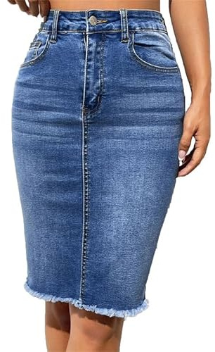 VIVICOLOR Gonna a Tubino in Denim da Donna Gonna in Jeans al Ginocchio da Donna Gonna in Denim Elasticizzato Lavato