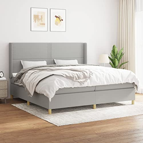 YUHI-HQYD Boxspringbett mit Matratze,Bettgestell mit Kopfteil,Plattform-Bettgestell,Lattenrost,Matratzenfundament,für Schlafsäle, Wohnungen,Schlafzimmer, Hellgrau 200x200 cm Stoff