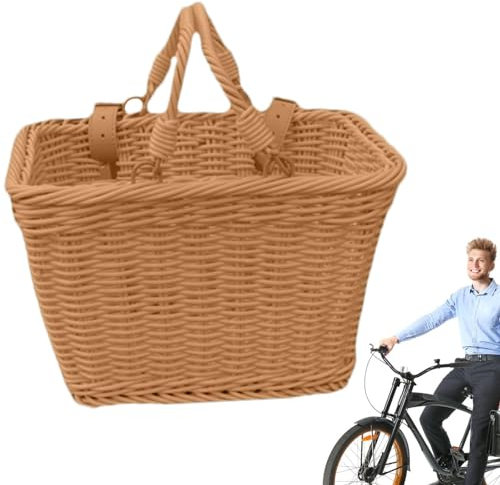 Kinder-Fahrradkorb,Fahrrad-Vorderkorb,Vorderer Lenker-Kinderfahrradkorb | Fahrradzubehör Fake Wicker Kinder-Dreiradkorb, wasserdichter Draht-Rollerkorb für Jungen und Mädchen