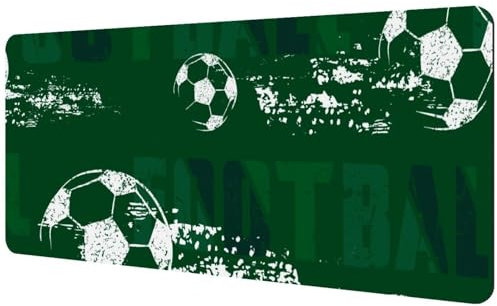 VAPOKF Grunge Fußball auf grünem Feld, großes Mauspad für Büro, Zuhause, Laptop, rutschfeste Gummiunterseite, Gaming-Mauspad, Tastatur-Schreibtischunterlage, 890 x 400 mm