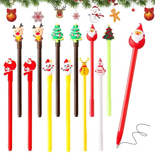 Weihnachten Gelschreiber, 12 Stück Weihnachtsgel Tinte Stifte, Skizze Schreiben Zeichnung Marker, Cartoon Schneemann Santa Fineliner Stift für Schulbedarf, Student Schreibwaren für Weihnachten (A)