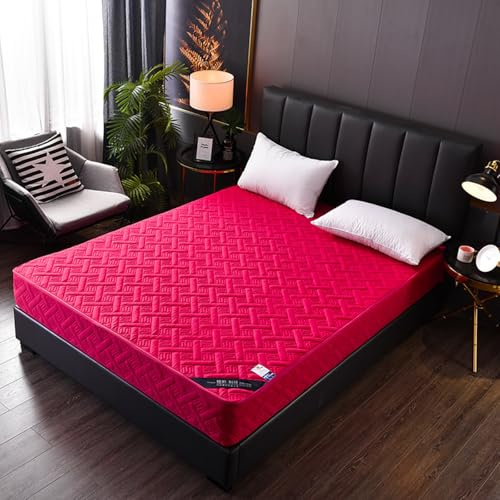 Matratzenüberzug mit Reißverschluss 140/160x190 Anpassbare Matratzenauflage/Matratzenschoner Weiche Anti-Rutsch Waschbar Matratzenbezug Spannbetttuch überzug Topper für Matratzen(180x200+25cm,Red)