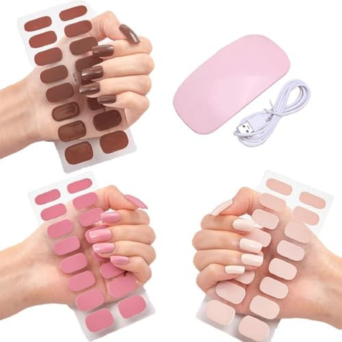 Kit de Uñas de Gel Semicurado Con Luz - Pegatinas DIY, Fácil de Aplicar y Quitar (D)