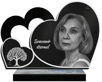 Eternel - Placa Funeraria Personalizada Doble Corazón Árbol de la Vida Foto y Texto Personalizable, Placa funeraria grabada con láser para Homenaje, Placa mortuoria, Tumba, Ceremonia, Sepultura