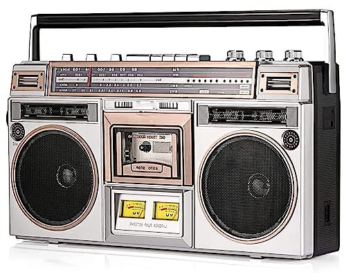 Retro Street Bluetooth Cassette Boombox with AM/FM Radio, Bass Boost, Built-In Speaker, 3.5mm Headphone Jack - Supports SD/USB Input - Portable Music Player for Home, Outdoor, and Parties