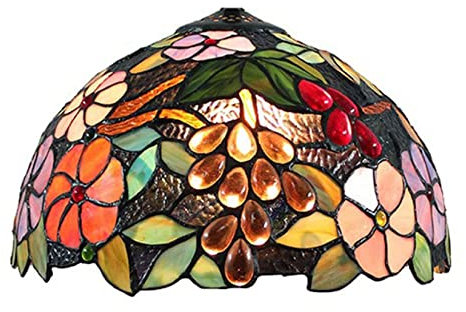 Tulip Rose Grape Baroque Sunflower Lily Tiffany Stained Glass Lamp Shade Replacement for Table Lamp Ceiling Pendant Light Colourful Glass Lampshade Only W12 X H7,Grape Flower