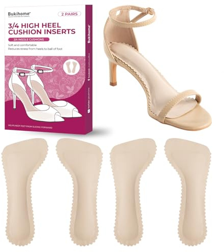 High Heel Cushion Inserts for Women - Bukihome 3/4 Invisible Insoles Prevent Feet from Sliding Forward - Shock & Sweat Absorption - Comfort Shoe Pads for High Heels Sandals Flats,Size M