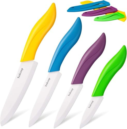 Yedcxup Couteau Ceramique Cuisine - 4pcs Couteau Ceramique (6 Chef, 5 Utilitaire, 4 Fruits, 3 éplucher), Coupantes, Les caches de protection, Ne Rouillent (Colore)