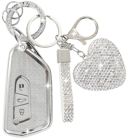 ZVRSUA Autoschlüssel Hülle Passt für VW，Autoschlüssel Schutzhülle Schlüsselgehäuse mit Glitzer Liebe Schlüsselanhänger Kompatibel mit VW Golf 8 Seat Leon MK 4 Tarraco Ateca Skoda Octavia (Silber)