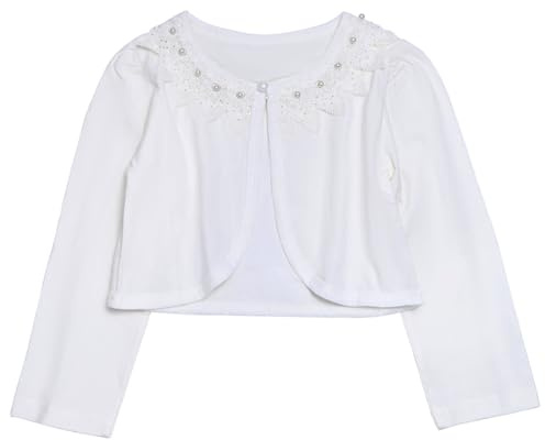 IYOU Cárdigan Blanco para Niñas Flor de Manga Larga Shrug Suéteres Niños Encaje Florales Bolero para Boda Fiesta Primera Comunión,150