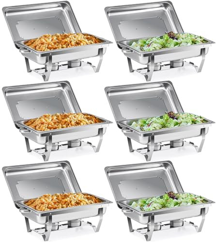 Wilprep Juego de 6 Calentadores de Comida para Buffet, Acero Inoxidable 9L con Bandeja de Calefacción, Chafing Dish para Catering, Fiestas y Eventos (6pcs)