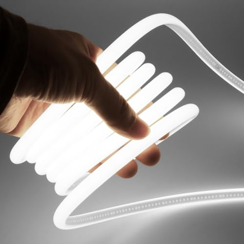 XUNATA COB Neon LED Streifen, 270° Beleuchten, 220V 288LEDs/m Superhell Hohe Dichte IP65 Wasserdicht, Flex Diffusion COB LED Schlauch Lichtband Strip (Weiß, 15M)