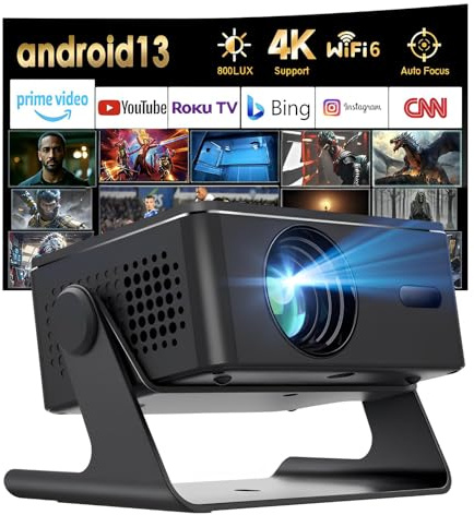 [2025 Upgraded & Android 13.0] Projector, Mini Projector for Bedroom, Built-in Apps 4K 1080P Vision Beam Projector, 180 Rotation with Wifi Bluetooth, Auto Keystone, Video Projectors for Home Cinema