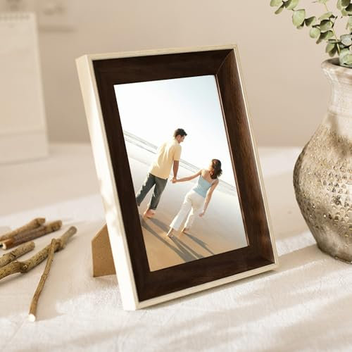 Epinki A4 Bilderrahmen 21x30cm, Posterrahmen Horizontal & Vertikal, Rechteck Picture Frame aufstellen Benutzt Holz & Harz & Glas Holzbilderrahmen, Weiß Braun