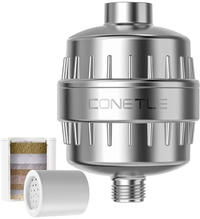 CONETLE Filtro de ducha premium para baño con KDF55 y vitamina C, 2 cartuchos de repuesto, ideal para pieles sensibles