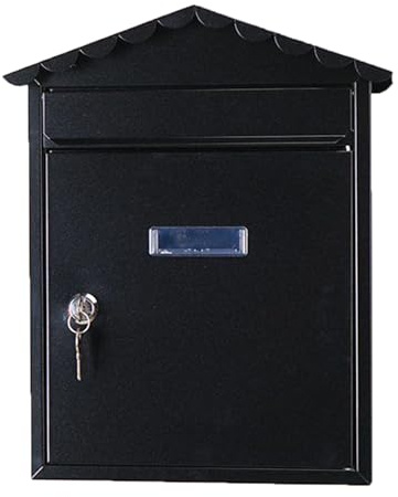Wandbriefkasten für Den Außenbereich, Standbriefkasten Freistehend mit Schloss, Postkasten aus Verzinktem Blech für Haus, Wohnung und Gewerbe (36x11x30cm)(Black)