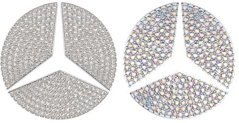 LbsAMP 2 Pièces Cristal Bling Autocollant Accessoire Voiture Interieur 45mm Autocollant Logo Mercedes Benz Emblème de Volant pour Mercedes-Benz A B C E G CLA CLS GLA GLC GLE GLK(Argent et Couleur)