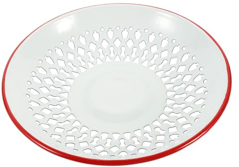 JECOMPRIS Enamel Hollow Drain Basket Fruit Washing Basin Sink Colander Red Kitchen Draining Tray for Fruits and Snacks