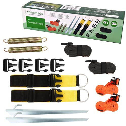 Awning Tie Down Kit Storm Straps - Storm Straps & Buckle Clips For Caravan & Porch Awnings, Universal kit With Springs & Anchors