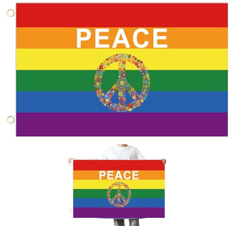 LEOINAER Bandera de la Paz, 100D poliéster Resistente, Colores Brillantes con símbolo de Paz, para Uso Interior y Exterior - Bandera Multicolor de 90x150 cm, Ligera y Duradera