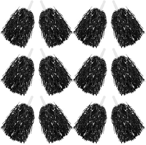 Kisangel Lot de 12 Pompons de Cheerleading à Main Noirs 20 G Poignée Antidérapante Accessoires Réutilisables pour Esprit D’Équipe Danse et Événements Sportifs Festifs