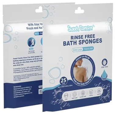 Disposable Rinse Free Bathing Wipes (25 Pack) - All-in-1 No-Rinse Body Cleansing Wipes & Bath Sponge - Single Use Shower Wipes for Bed Bath, Hospital, Gym, Camping & Travel - Just Add Water & Lather