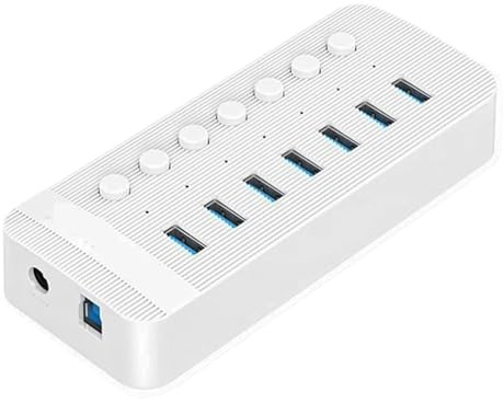 Splitter Hub Alimentato Tramite USB Multiporta Interruttore On-off Dock Diversi Caricabatterie Con Presa Slot 3.0 Adattatore Multiplo For Ciabatta(White 7 USB)