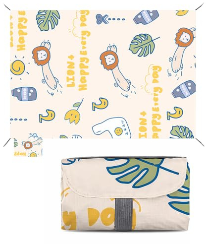 Picknickdecke Wasserdicht 150x210cm, Ultraleicht 281g Kompakt, Stranddecke Sandfrei mit Tragegriff Löwen-Motiv Heringe Karabiner, Faltbare Outdoor Decke Camping Strand Picknick Wandern, 4-6 Personeni