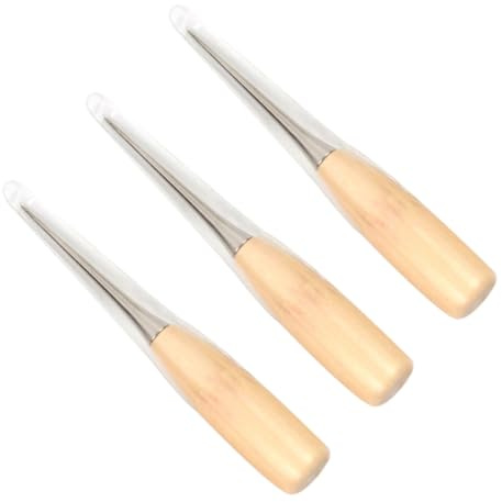 Luxshiny Set di 3 Punteruoli per Cucito Impugnatura in Legno e Metallo per Forare e Riparare Tessuti, Accessori per Cucito Fai da Te in Casa