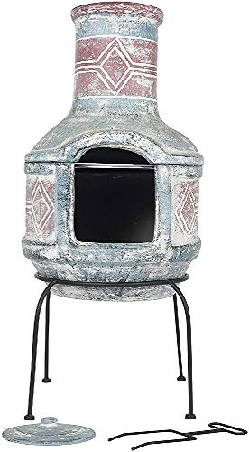 La Hacienda Cheminée géométrique en Argile 2 pièces, Taille M – Bleu mer et Rouge